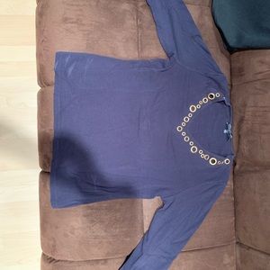 Ladies Top Medium , this navy with gold grommets v-neckline